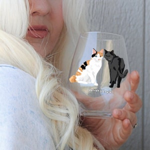 Custom Cat Wine Glass Using Name &amp; Photo, Personalized Cat Stemless ...