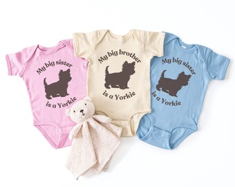 Yorkie Baby Announcement Bodysuit, Baby Reveal Outfit with Dog, My Big Brother or Sister Is a Yorkie, Baby Shower Gift for Dog Moms