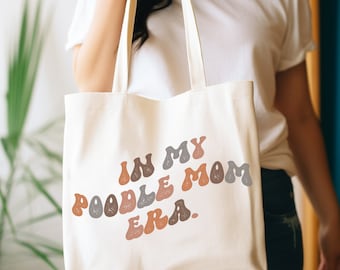 Showudesigns Reusable Linen Canvas Tote Bag – Washable Grocery/Beach Bag With Poodle Print (Black)
