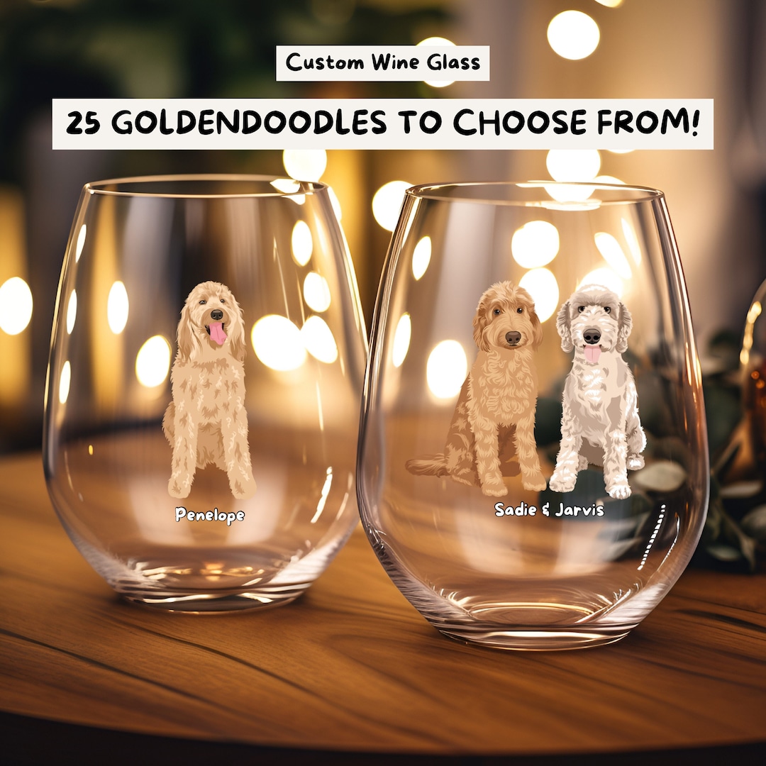 Custom Goldendoodle Wine Glass Using Name & Photo, Personalized Dog