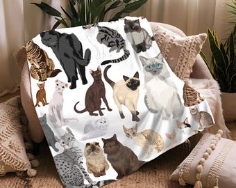 Cat Blanket, Custom Cat Blanket, Blanket For Cat Bed, Cat Mom Gifts, Cat Throw Blanket, Siamese Cat Blanket Black Cat, Cat Gift Baby Blanket