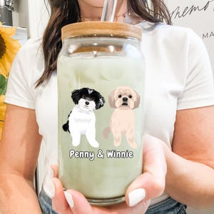Custom Shih Tzu Glass Tumbler with Bamboo Lid & Straw, Custom Maltese Tumbler Cup, Personalized Tumbler, Custom Shih Tzu Gifts, Maltese Mug