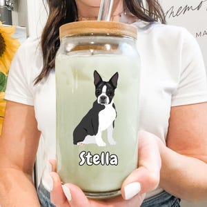 Custom Boston Terrier Glass Tumbler with Bamboo Lid & Straw, Custom Boston Terrier Tumbler, Personalized Dog Tumbler, Boston Terrier Gifts