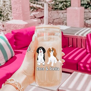 Custom Cavalier King Charles Spaniel Glass Tumbler with Bamboo Lid & Straw, Custom King Charles Spaniel Tumbler, Cavalier Gift Ruby Cavalier