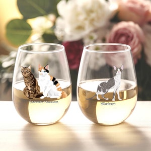Custom Cat Wine Glass Using Name &amp; Photo, Personalized Cat Stemless ...