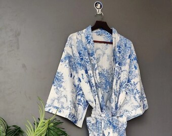 Robes, Lightweight pure cotton kimono robe, ladies night gown, kimono dressing gown, bridesmaid gowns, sustainable women bathrobe, Kimono