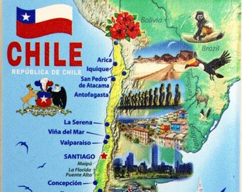 Chile Graphic Map And Attractions Souvenir Fridge Magnet 2.5" X 3.5