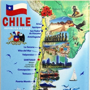 Chile Graphic Map And Attractions Souvenir Fridge Magnet 2.5&quot; X 3.5