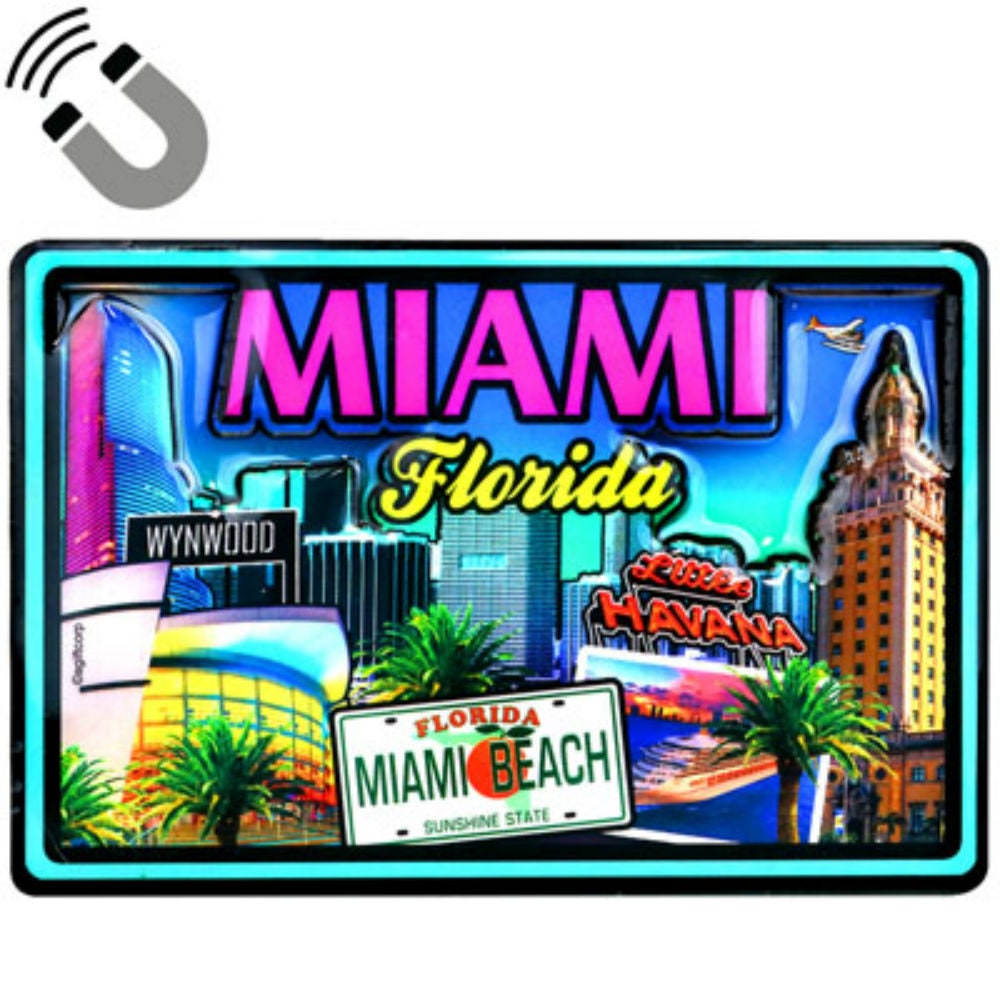 Miami Beach Hotels - Magnete doppio strato in MDF, 5,7 x 8,9 cm