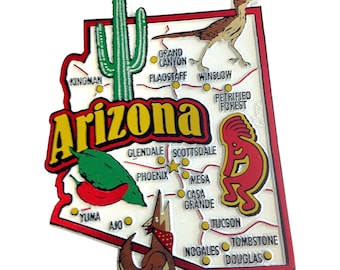 Arizona State Map and Landmarks Collage Fridge Collectible Souvenir Magnet