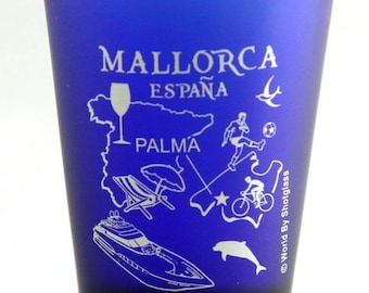 Palma De Mallorca Spain Cobalt Blue Frosted Shot Glass