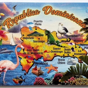 Dominican Republic Graphic Map and Attractions Souvenir Fridge Magnet 2.5&quot; X 3.5&quot;