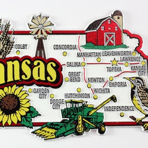 Kansas State Map and Landmarks Collage Fridge Collectible Souvenir Magnet