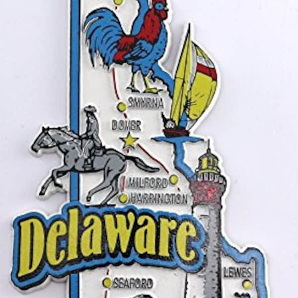 Delaware State Map And Landmarks Collage Fridge Collectible Souvenir Magnet