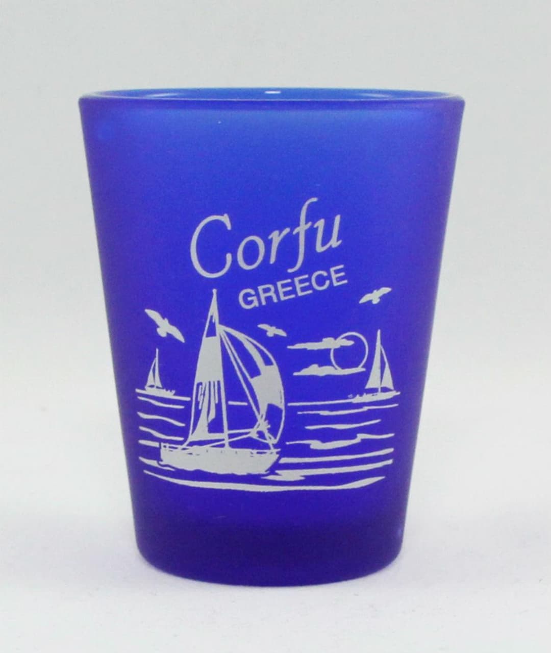 Nice France Cobalt Blue Frosted Shot Glass - 2.5 Inch Tall Souvenir Collectible