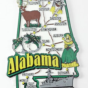 Aimant souvenir de collection pour réfrigérateur avec collage de cartes et de monuments de l'État de l'Alabama