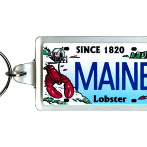 Maine State License Plate Acrylic Rectangular Souvenir Keychain 2.25" X 1.25"