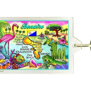 Porte-clés souvenir rectangulaire en acrylique de Bonaire (Antilles néerlandaises) 2,5 pouces X 1,5 pouces