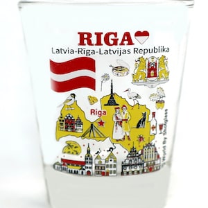 Riga Latvia Landmarks and Icons Collage Shot Glass