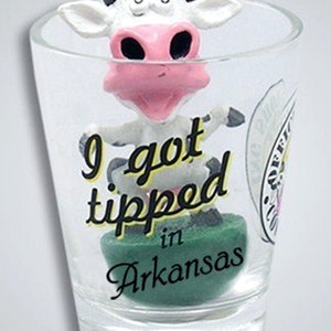Arkansas Tipping Cow Bobble Head Shot Glass