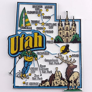Utah State Map And Landmarks Collage Fridge Souvenir Collectible Magnet