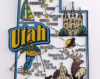 Utah State Map And Landmarks Collage Fridge Souvenir Collectible Magnet