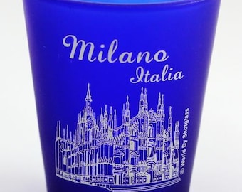 Milan Italy Cobalt Blue Frosted Shot Glass