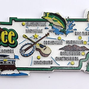 Imán coleccionable de recuerdo para nevera con collage de mapas y monumentos del estado de Tennessee
