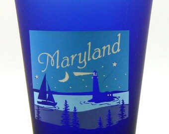 Maryland Nautical Scene Cobalt Blue Frosted Shot Glass