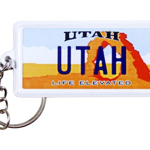 Utah License Plate Aluminum Ultra-Slim Rectangular Souvenir Keychain 2.5&quot; X 1.25&quot;x 0.06&quot;