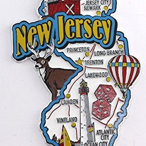 New Jersey State Karte und Sehenswürdigkeiten Collage Kühlschrank Souvenir Sammlermagnet
