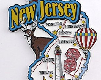 New Jersey State Map and Landmarks Collage Fridge Souvenir Collectible Magnet