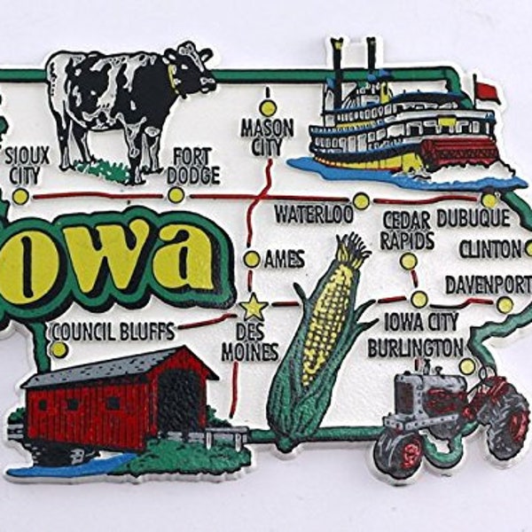 Iowa State Map and Landmarks Collage Fridge Souvenir Collectible Magnet