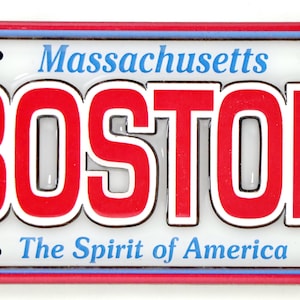 Boston Massachusetts License Plate Dual Layer MDF Magnet 2&quot; x 4&quot;