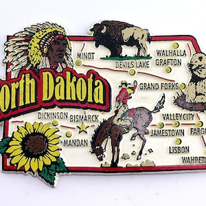 North Dakota State Karte und Sehenswürdigkeiten Collage Kühlschrank Souvenir Sammler Magnet