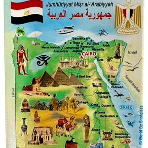 Egypt Graphic Map and Attractions Souvenir Fridge Magnet 2.5&quot; X 3.5&quot;