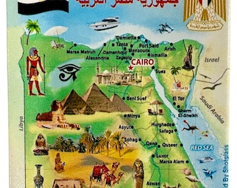 Egypt Graphic Map and Attractions Souvenir Fridge Magnet 2.5" X 3.5"