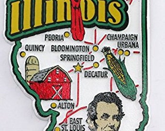 Illinois State Map And Landmarks Collage Fridge Collectible Souvenir Magnet