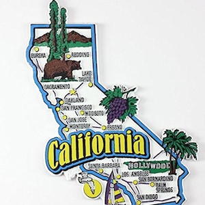 Carte de l'état de Californie et collage de monuments, aimant souvenir de collection pour réfrigérateur