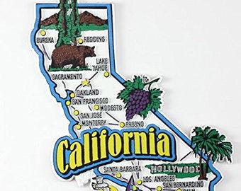 California State Map And Landmarks Collage Fridge Collectible Souvenir Magnet