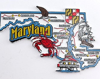 Maryland State Map and Landmarks Collage Fridge Souvenir Collectible Magnet FMC