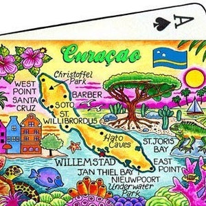 Carte de Curaçao, Antilles néerlandaises, cartes à jouer souvenirs à collectionner