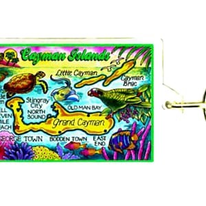 Kaaimaneilanden kaart rechthoekige acryl souvenir sleutelhanger 2,5 x 1,5 inch