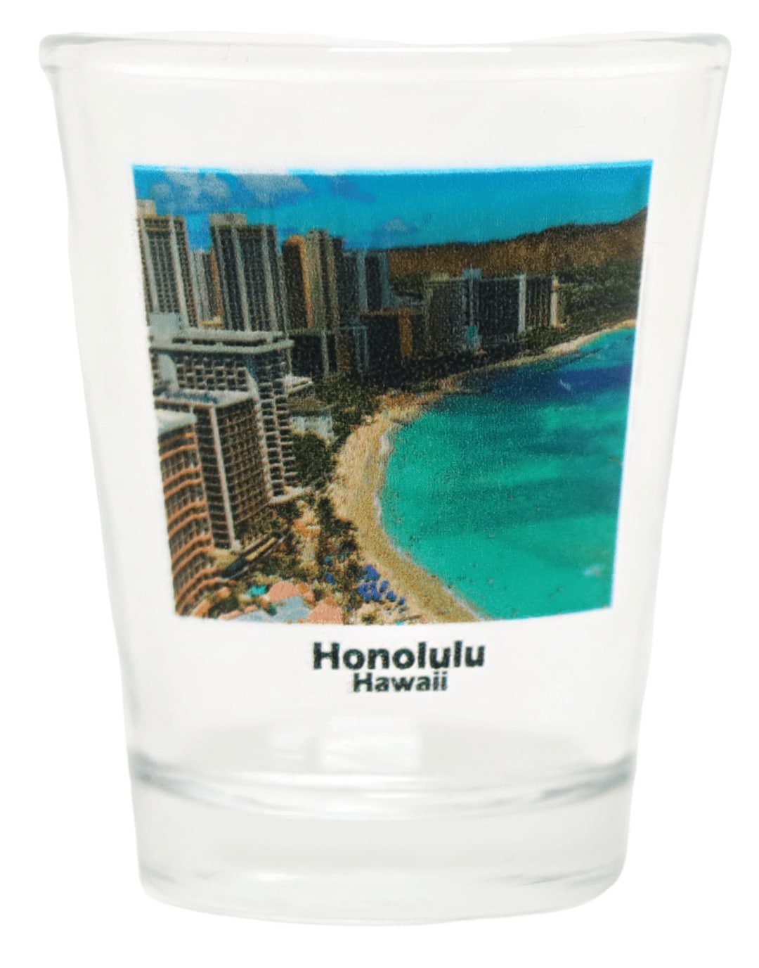 Hawaii Beachfront View Shot Glass – Souvenir Glass, 2.25" Tall, Tropical Design - View #2