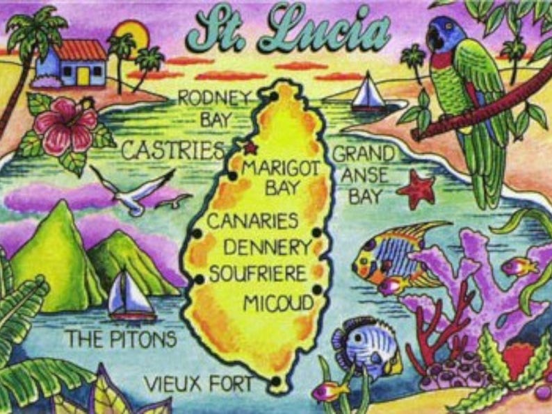 Magnete Da Frigo Santa Lucia – Bandiera Caraibica, Souvenir Da Collezione 6,3 X 8,9 Cm, Vinile Resistente