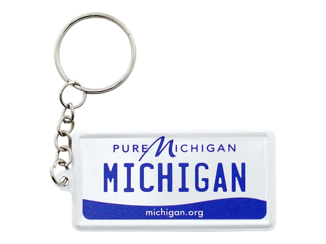 Michigan License Plate Souvenir Keychain – Ultra-Slim Aluminum, 2.5x1.25 Inches