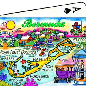 Cartas de baralho colecionáveis de lembrança com o mapa das Bermudas