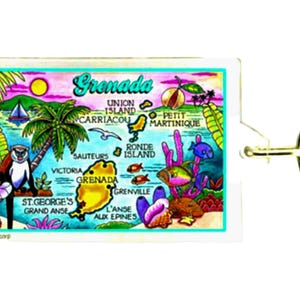 Grenada kaart acryl rechthoekige souvenir sleutelhanger 2,5 x 1,5 inch