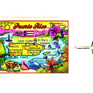 Puerto Rico kaart rechthoekige acryl souvenir sleutelhanger 2,5 x 1,5 inch