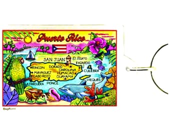 Puerto Rico Map Acrylic Rectangular Souvenir Keychain 2.5" X 1.5"